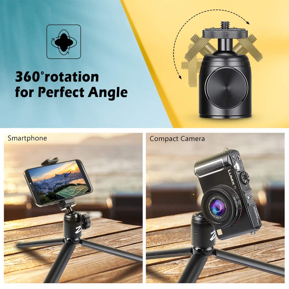 Zeadio Metal Mini Tripod + Ball Head Mount, with 1/4 Inch Screw Desktop Tabletop Stand Tripod, Fits for Smooth 4, Osmo Mobile, Vimble 2, Gimbal Handle Grip Stabilizer and All Cameras Length: 11.5 cm - Image 4