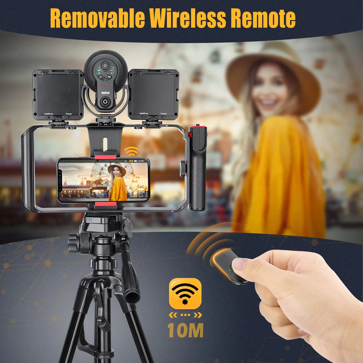 Zeadio Smartphone Stabilizer Grip, Cellphone Video Rig Tripod Mount Holder, with Wireless Remote Shutter for All iPhone and Android Smartphones - Image 3