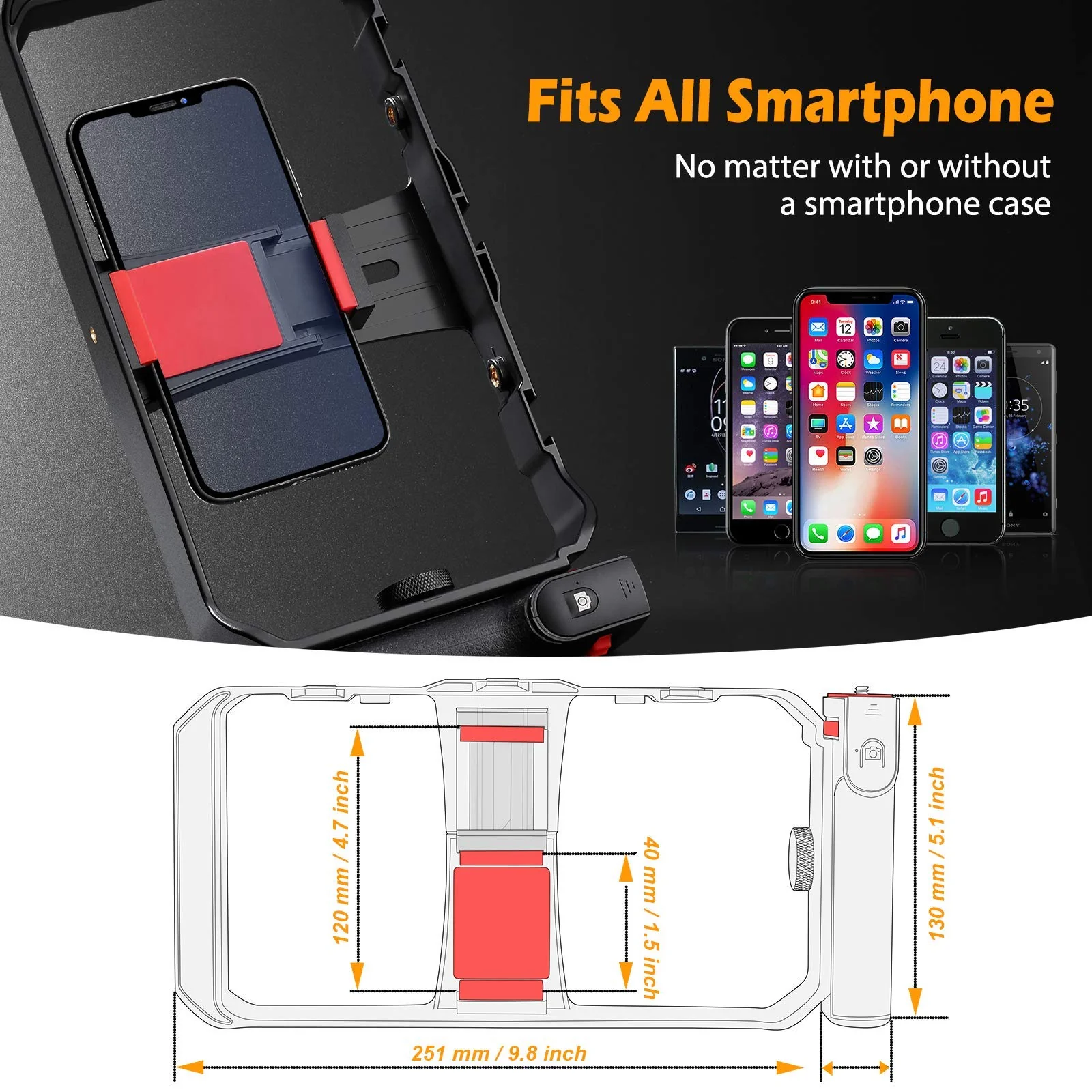 Zeadio Smartphone Stabilizer Grip, Cellphone Video Rig Tripod Mount Holder, with Wireless Remote Shutter for All iPhone and Android Smartphones - Image 5