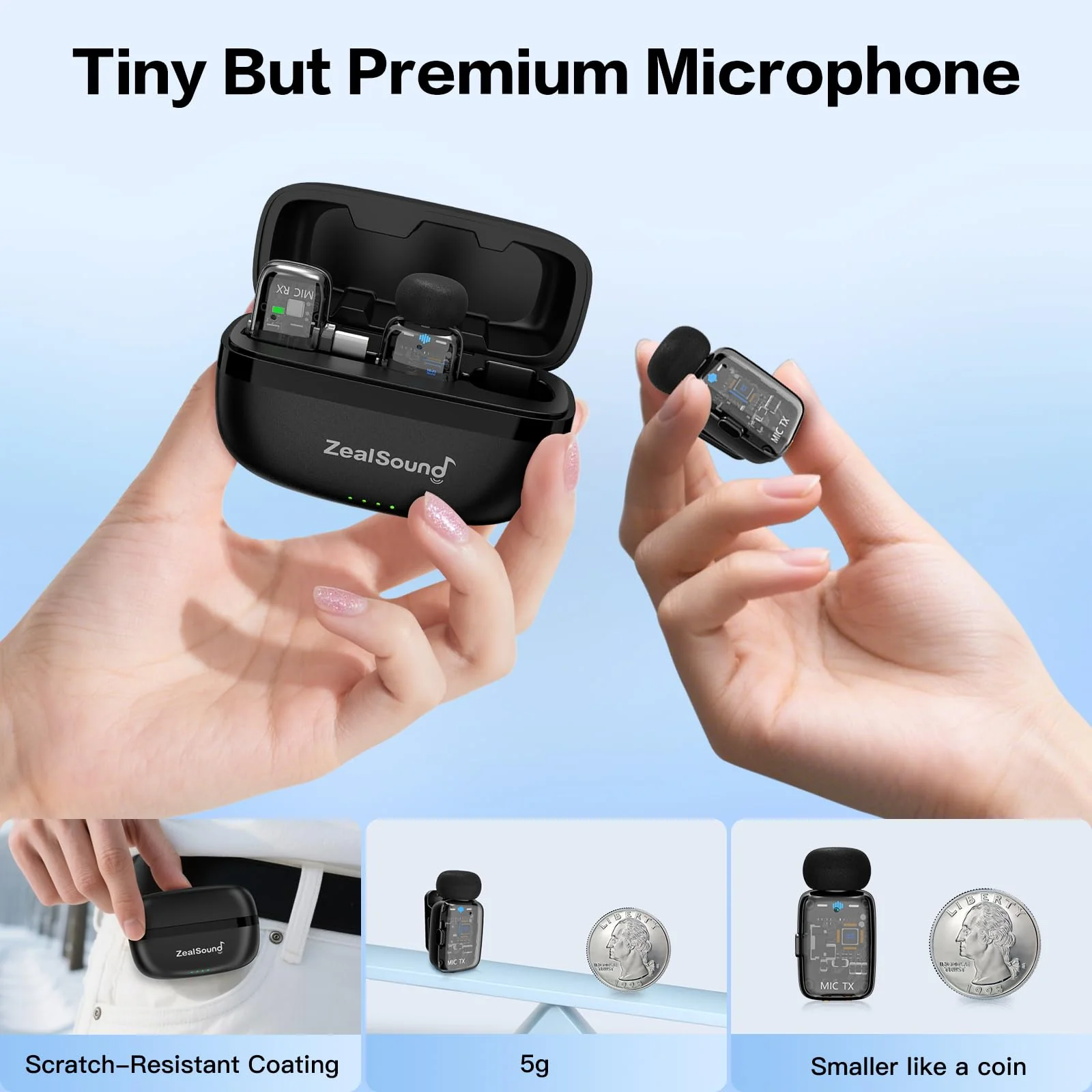 ZealSound TikTok Microphone,Wireless Lavalier Mic for iPhone,iPad,Android(USB-C/Lightning),Mini Mic with Charging Case,Dual Transmitters,Noise Reduction,33H Battery for Vlogging,Podcast,YouTube Video iPhone+USB C - Image 5