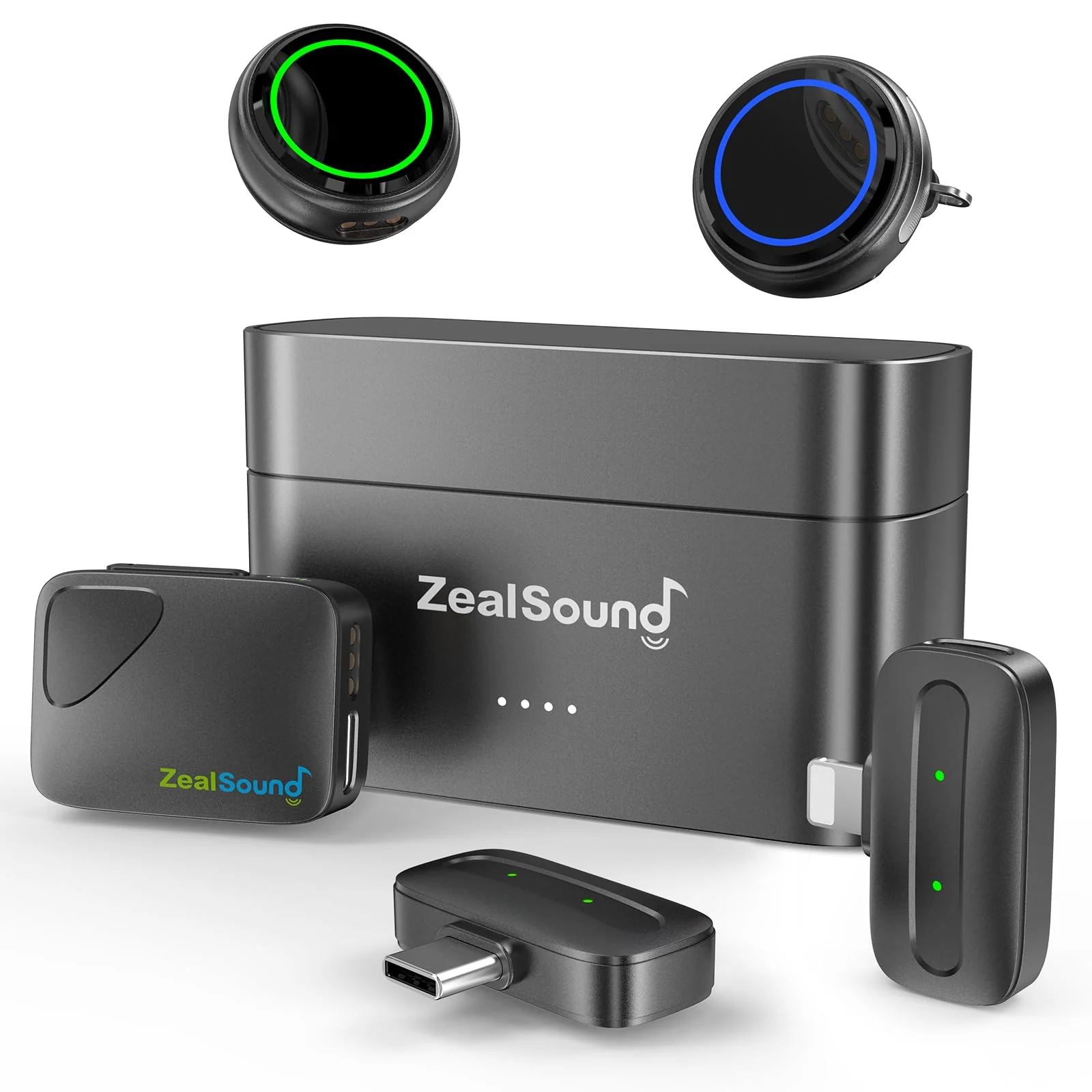 ZealSound Wireless Lavalier Microphone for iPhone, iPad, Android, Camera, PC – Pro 2.4GHz Mic with Noise Reduction, 40H Battery, 1000ft Range, Charging Case & Magnetic Clip – for Video, Podcast, Vlog iPhone+Android+Camera