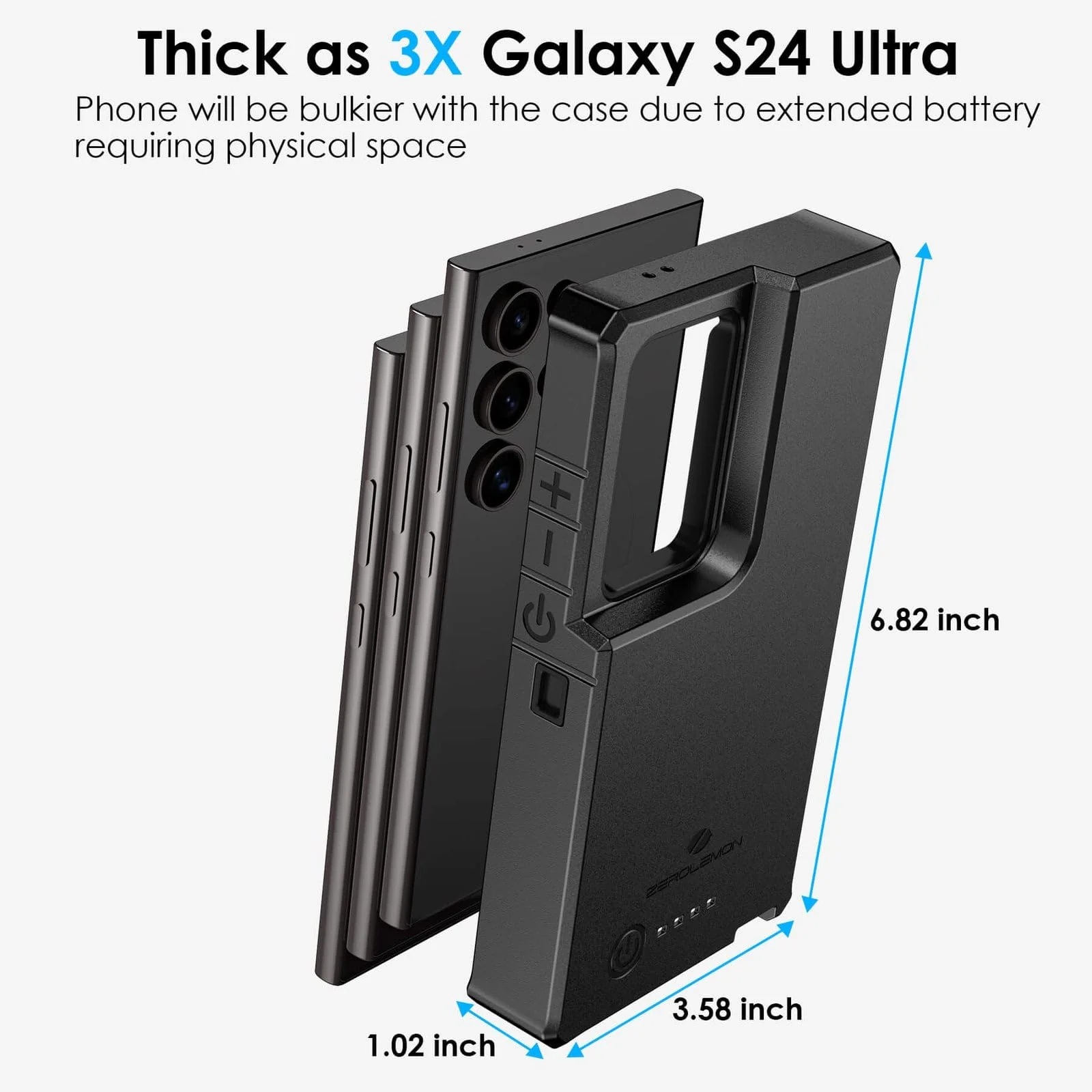 ZEROLEMON Battery Case for Galaxy S24 Ultra 10000mAh, 18W Fast Phone Charging Power to Galaxy S24 Ultra, ZeroShock Extended Charger Case Cover for The S24 Ultra - Black - Image 5