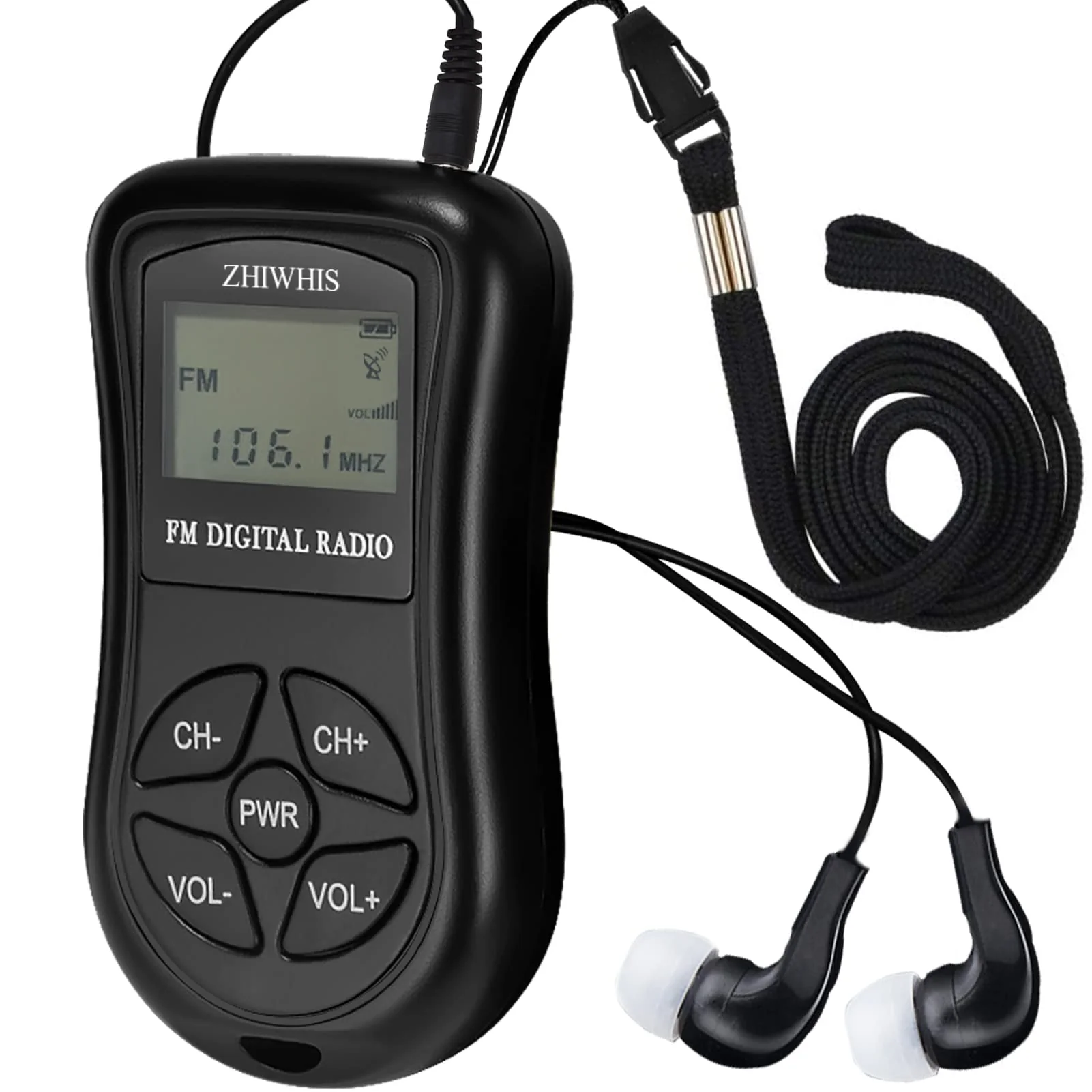 ZHIWHIS Mini Portable FM Radio, Stereo LCD Digital Display Tuning Pocket Walkmen Transistor Conference Receiver with Earphone, Small Pocket Radio Operated by AAA Batteries for Walking/Running Batteries not included