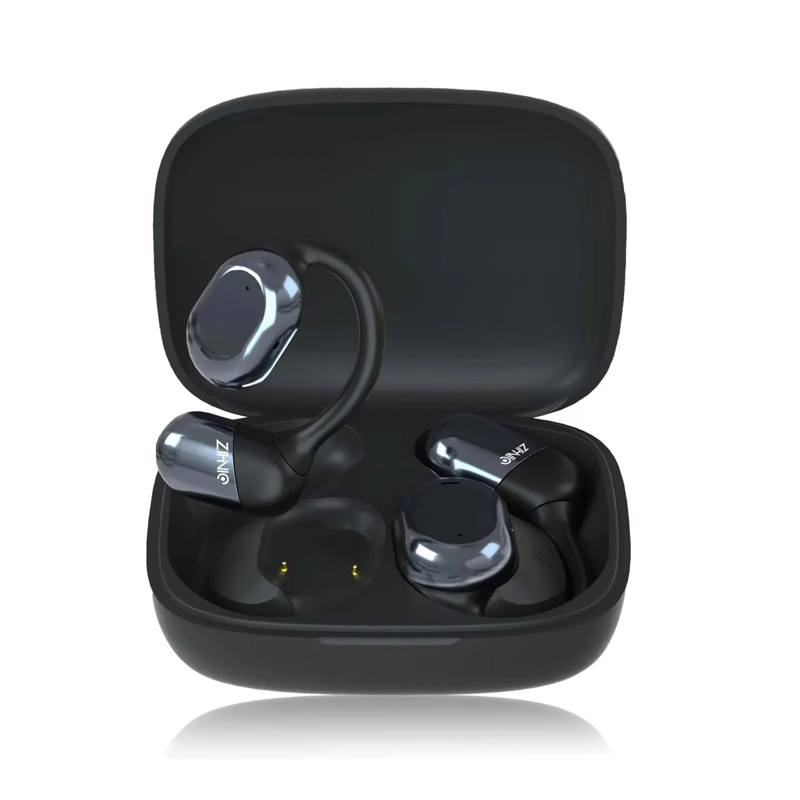 ZIHNIC Open-Ear Wireless Bluetooth Headphones with Mic,28H Battery, IPX5 Waterproof, Comfortable Ear Hooks,Compatible with Any Phone-Black