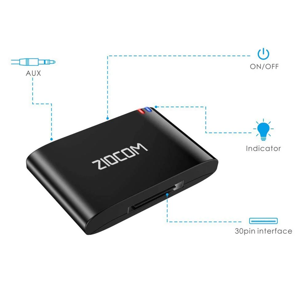 ZIOCOM 30 Pin Bluetooth Adapter Receiver for Bose iPod iPhone SoundDock and Other 30 pin Dock Speakers with 3.5mm Aux Cable(Not for Car and Motorcycles),Black - Image 4