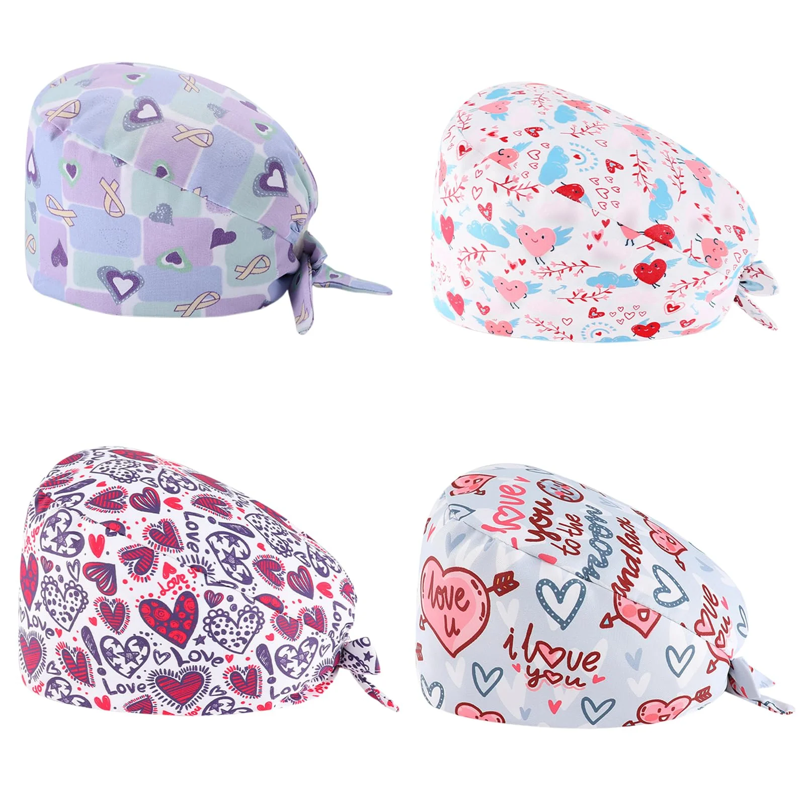 Ziyonix Pack of 4 Surgical Caps, Cotton Exfoliating Hat with Sweatband and Buttons, Surgical Hat, Dust Cap, Adjustable Bandana Cap, Chef's Hat for Men and Women