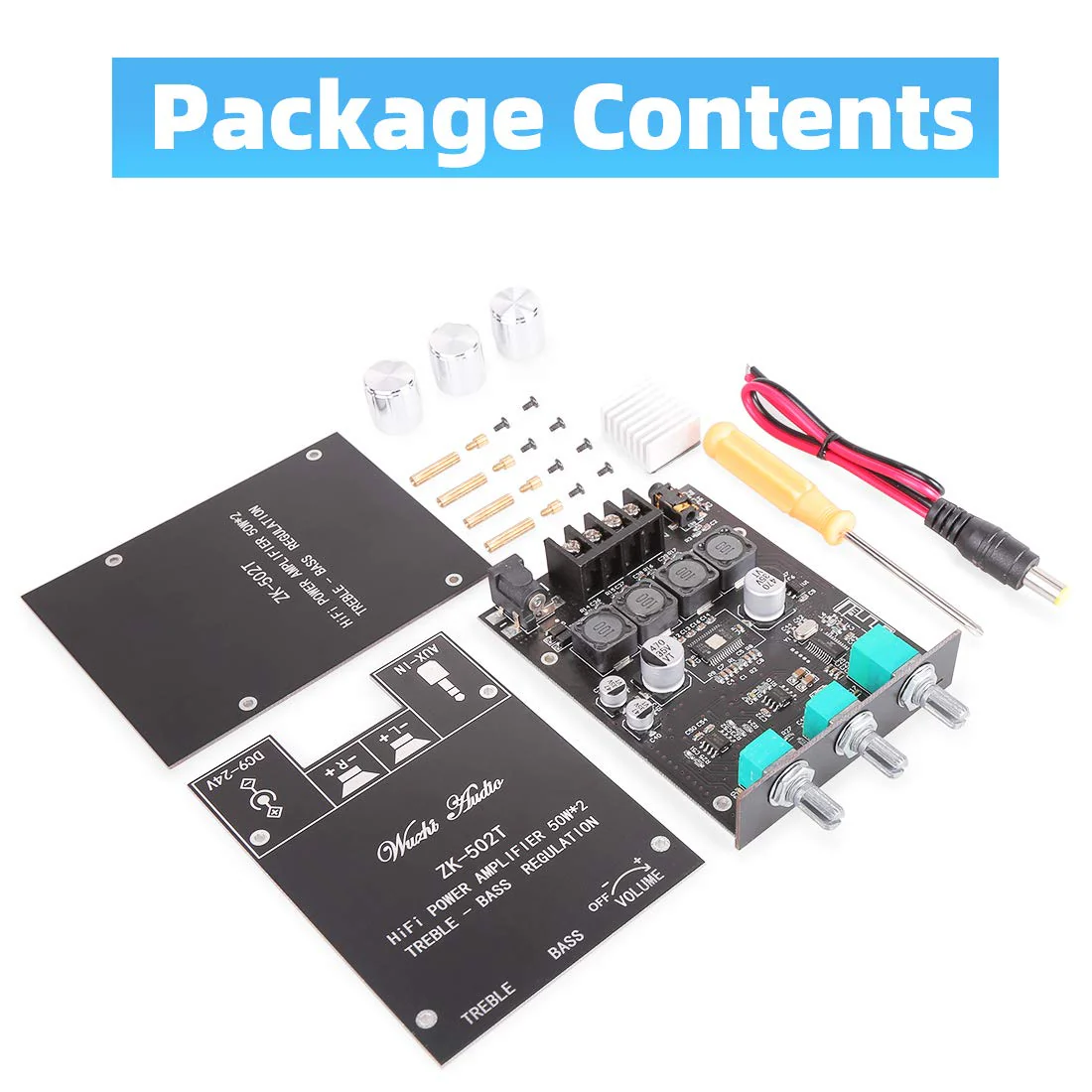 ZK-502T Bluetooth Amplifier Board with Treble and Bass Control, TPA3116D2 50W x 2, DC:9-24V, Bluetooth 5.0 AMP Board for Home Passive Speakers - Image 6