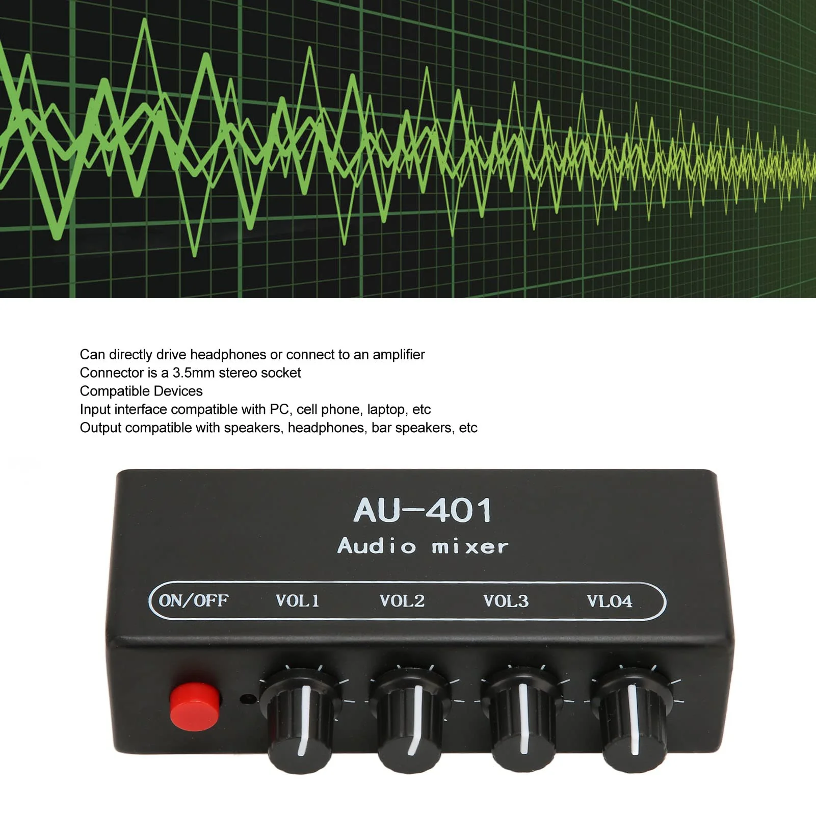Zopsc 4-Channel Stereo Audio Mixer, 4 In 1 Out, 3.5mm, Black - Image 2