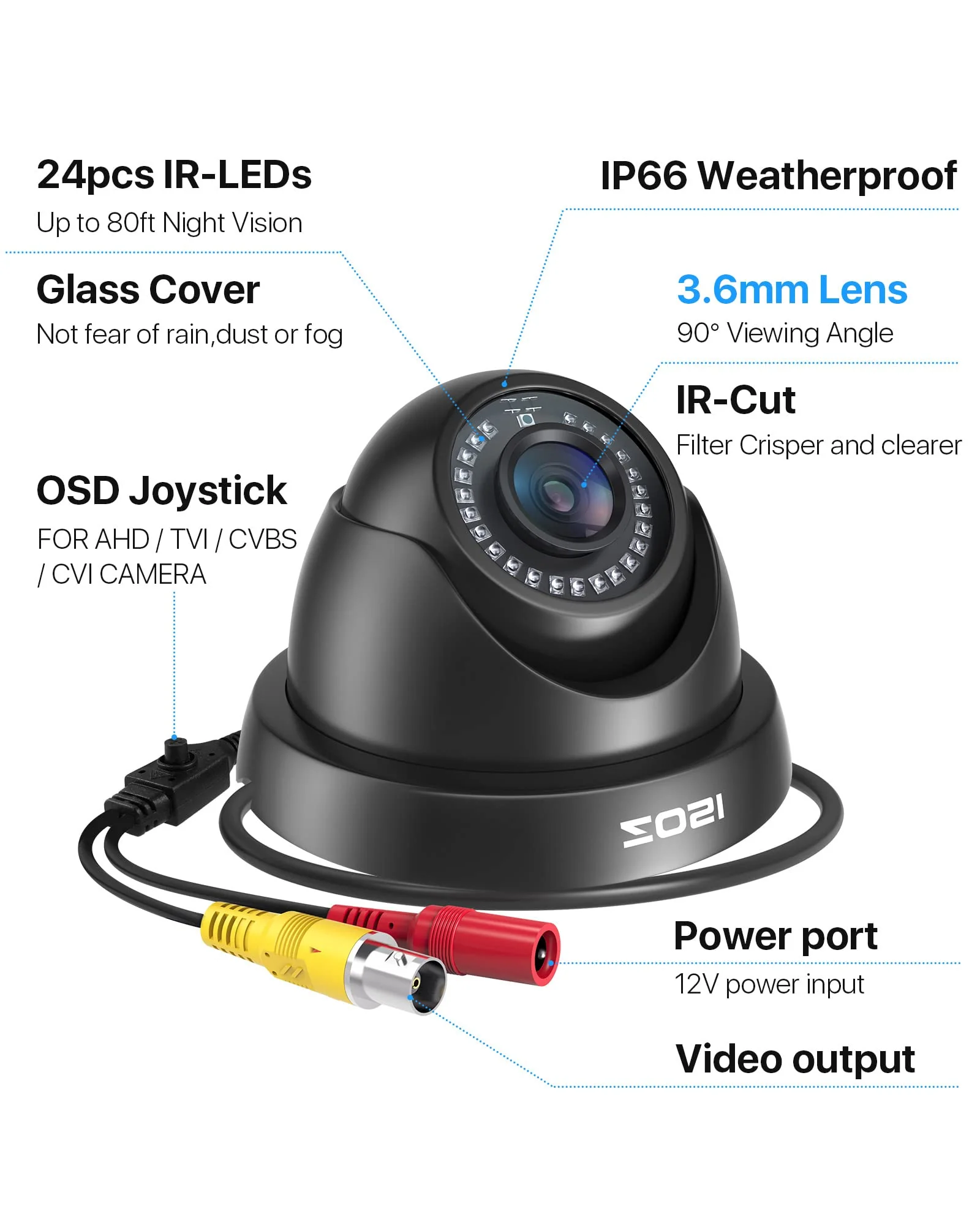 ZOSI 1080P HD Security Camera Indoor Outdoor,1920TVL 2.0MP 4-in-1 HD TVI/CVI/AHD/CVBS CCTV Camera,Weatherproof,80ft IR Night Vision,for 960H,720P,1080P,5MP,4K Analog Home Surveillance DVR System 1 Count (Pack of 1) - Image 2