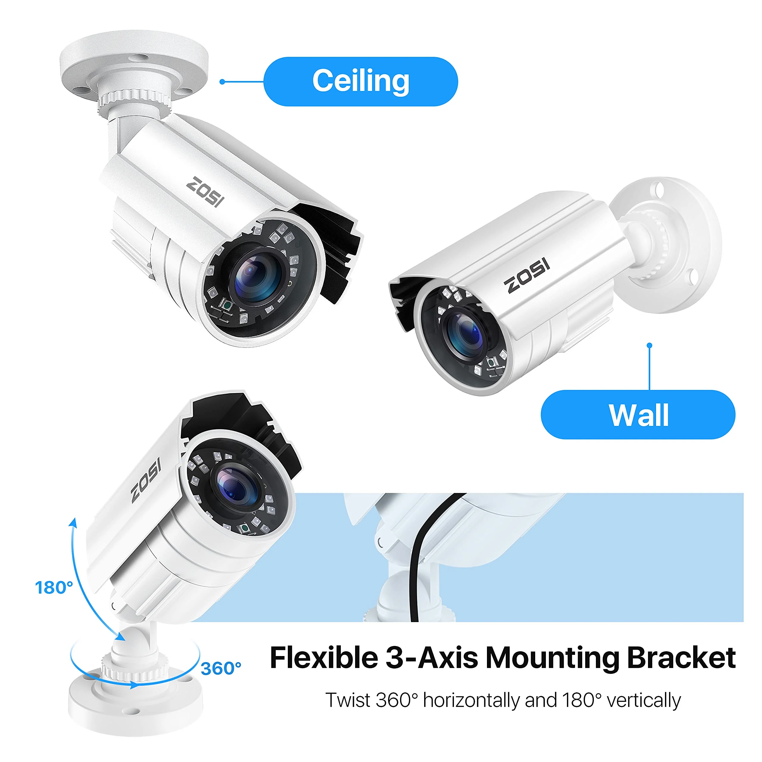 ZOSI 2MP HD 1920TVL Outdoor Indoor Security Camera 1080p (Hybrid 4-in-1 HD-CVI/TVI/AHD/960H Analog CVBS), 24PCS LEDs, 80ft IR Night Vision, Weatherproof Surveillance CCTV Bullet Camera 1 Camera - Image 9