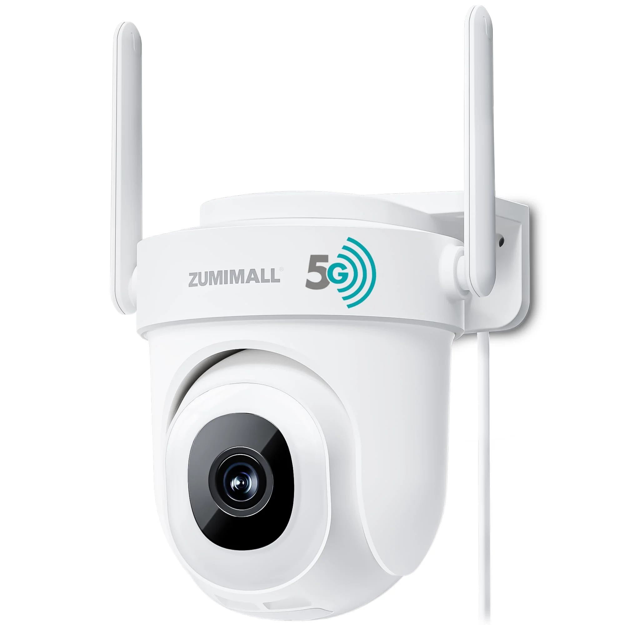 ZUMIMALL 5MP 5G Security Camera Outdoor, 24/7 Recording Security Camera, WiFi Cameras for Home Security Outdoor, Plug-in Power, 360° Auto Tracking, Noise Detect, SD Card&Cloud, Works with Alexa, IP66 White 5G+5MP