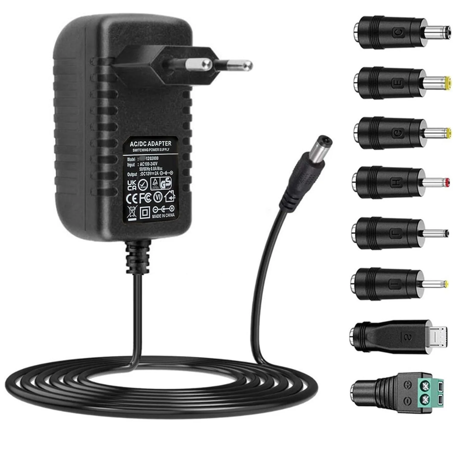 ZUOKENZU AC Adapter 12 V 2 A Power Supply AC 220 V to DC12 V 500 mA 1000 mA 1500 mA 2000 mA Power Driver 5.5 mm with 8 DC Plug Adapters Inverter Charger Transformer AC-DC Adapter (DC12V~2A) DC 12 V - 2 A