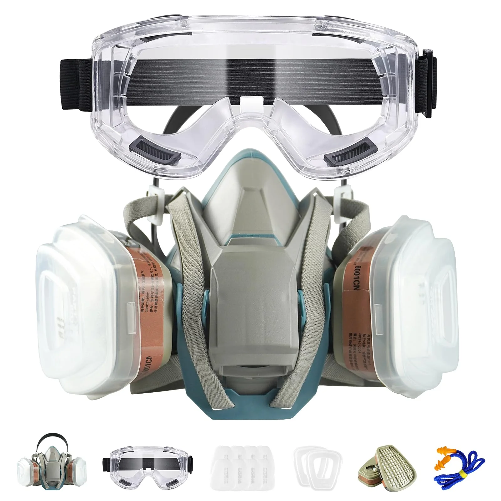 ZXICH Respirator Mask Gas Mask with Filter and Glasses for Painting, Dust, Epoxy, Machine Polishing, Welding, Industrial Painting